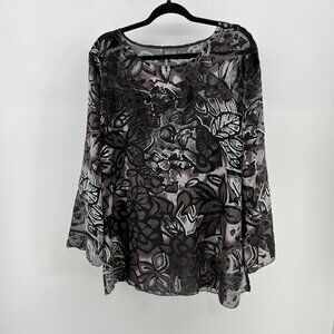 🖤Chic Sheer Burnout Velvet Blouse by Additions by Chico's  Black Brown Size 3🖤